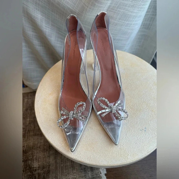 Auth Amina Muaddi Rosie Cinderella Glass Heel PVC,Wide Heel EU 42 Retail $1250 - Picture 2 of 4